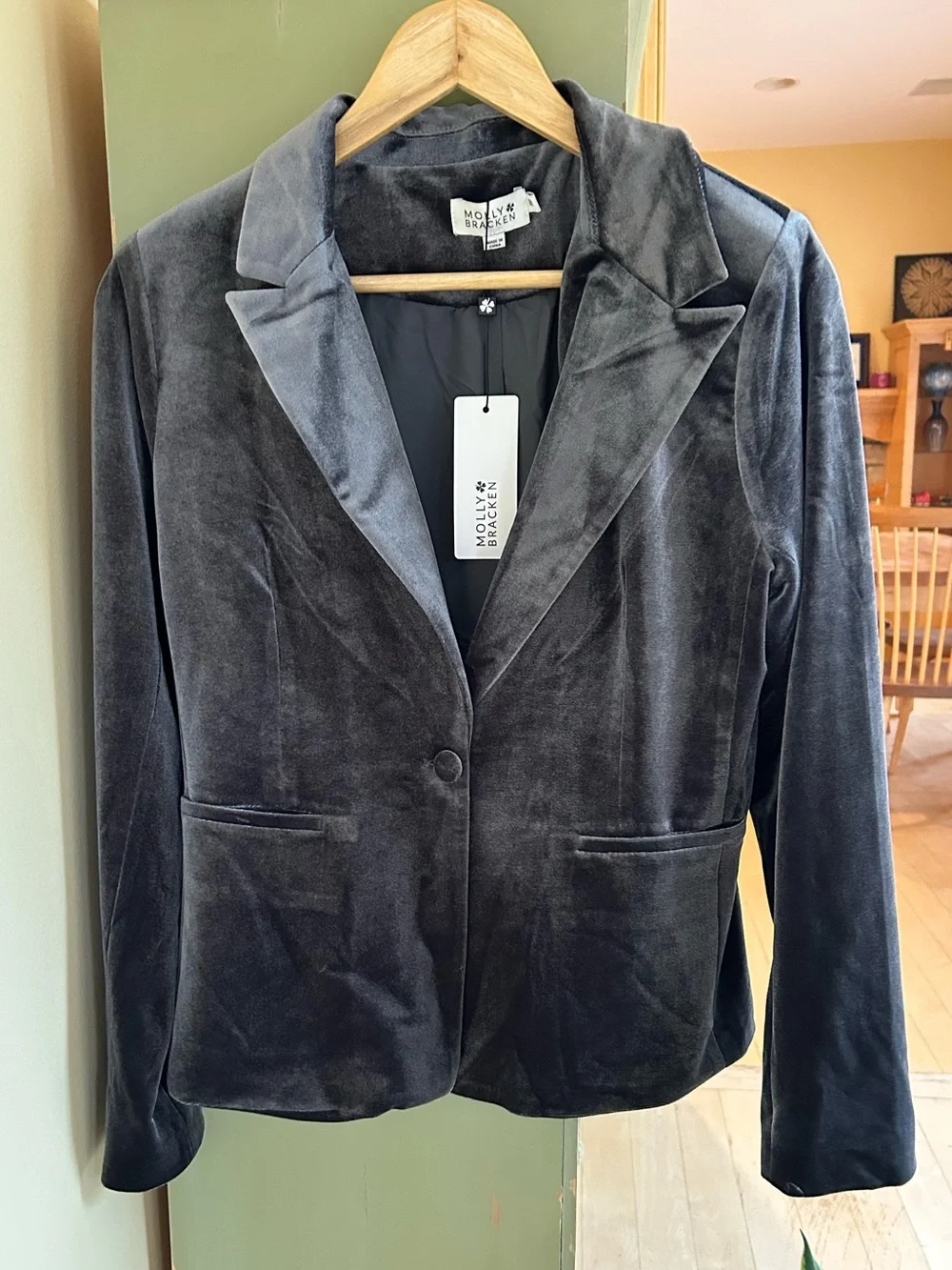 Molly Bracken Velvet Woven Jacket Blazer Gray Size Medium NWT